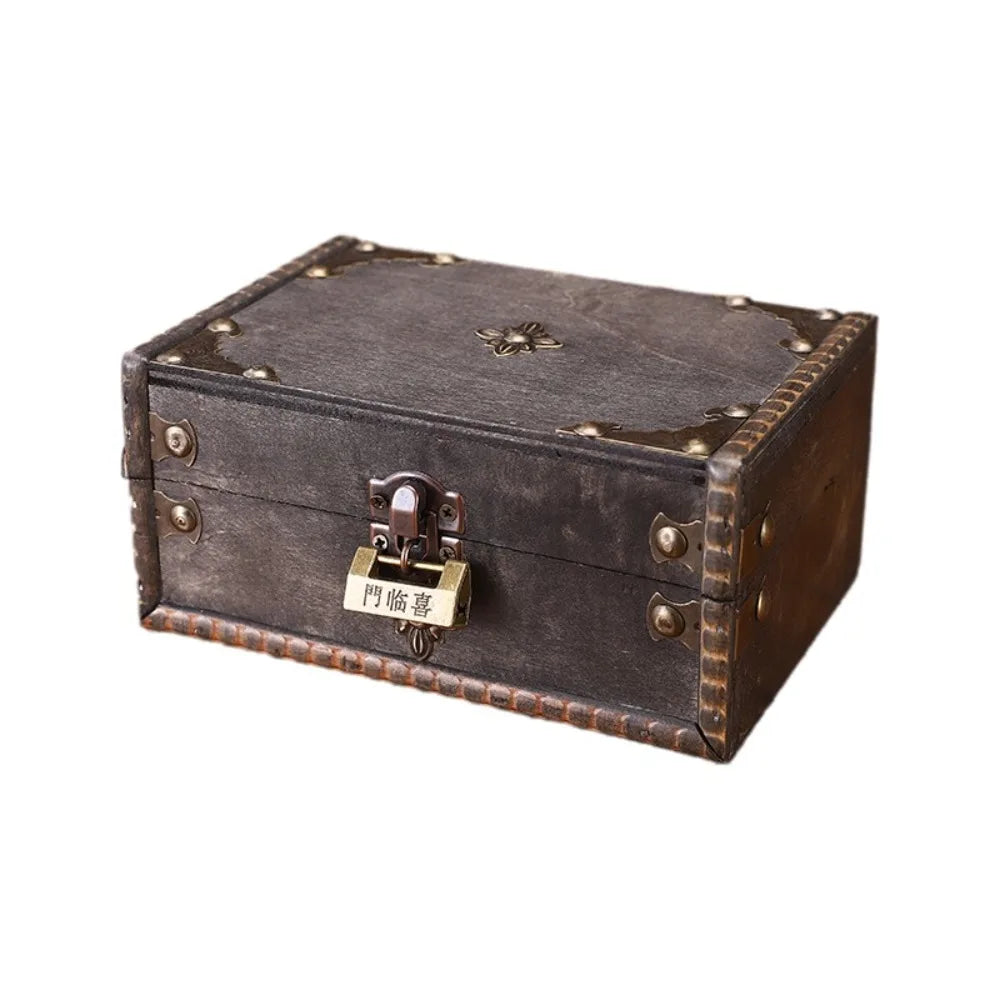 Vintage Wooden Treasure Chest Jewelry Box with Lock – Retro Jewelry Storage Box PLUSH Style-17