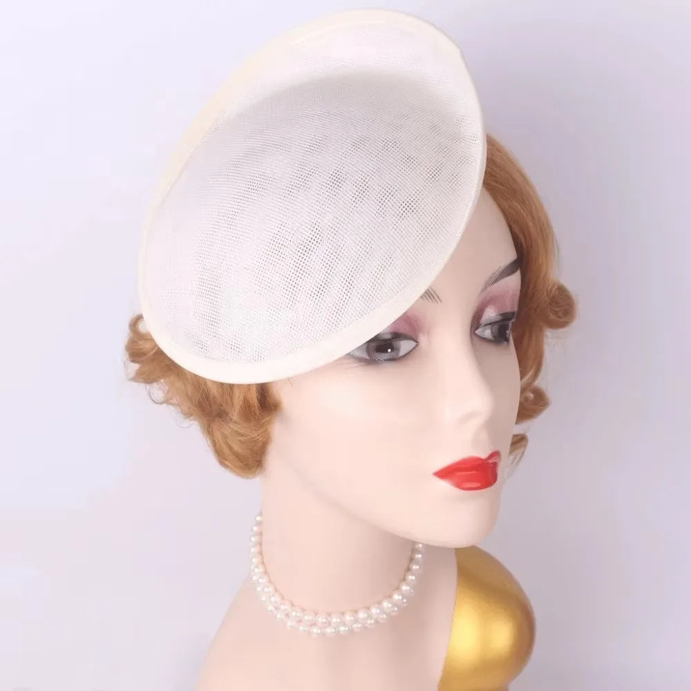 Wide Brim Linen Fascinator Hat Base – Vintage Mesh Headpiece Fascinator Hat Base PLUSH Beige