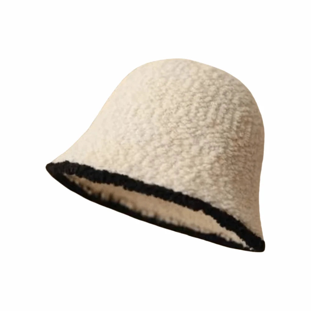 Women's Thickened Bucket Hat – Soft Windproof Fisherman Cap Bucket Hat PLUSH Beige