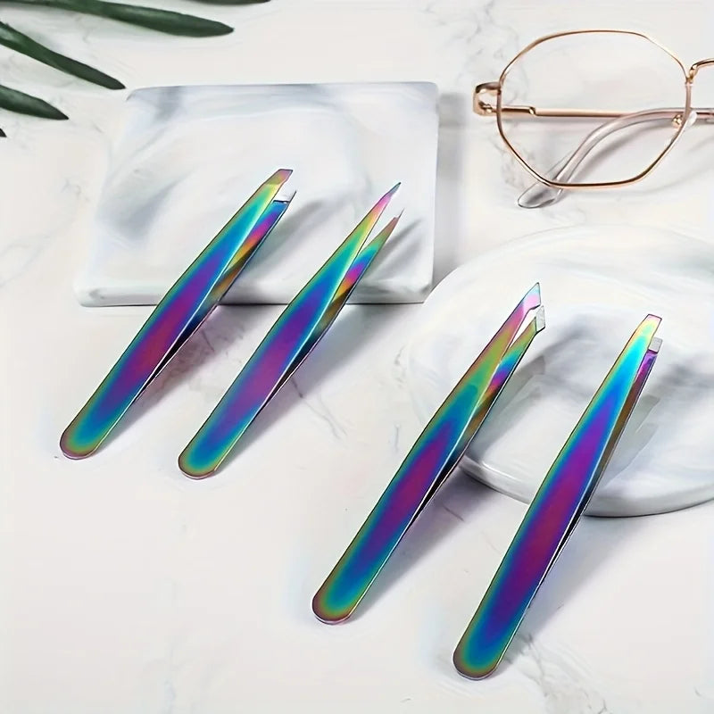 4-Piece Stainless Steel Eyebrow Tweezers Set | Precision Grooming Eyebrow Tweezers Set PLUSH