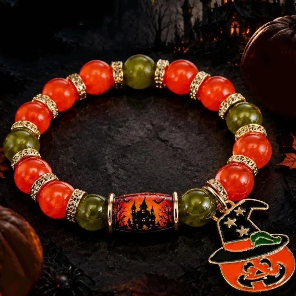 Halloween Crystal Beaded Bracelet – Ghost & Pumpkin Pendant Beaded Bracelet PLUSH Style 4