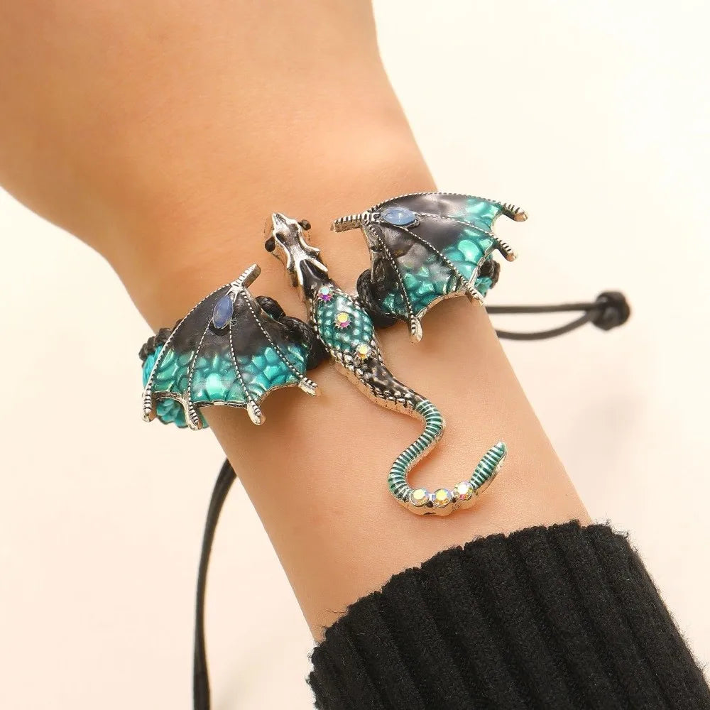 Dragon Braided Rope Bracelet – Adjustable Punk Woven Wristband Fashion Bracelet PLUSH Style A