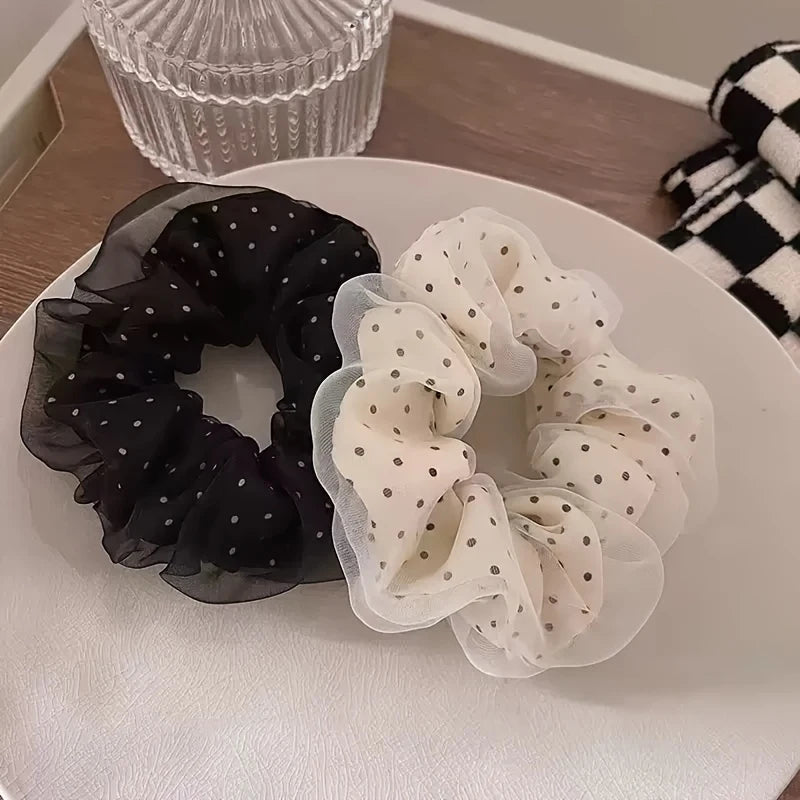 Polka Dot Ruffled Stiff Yarn Headband – Soft Elastic Hairband Fashion Headband PLUSH