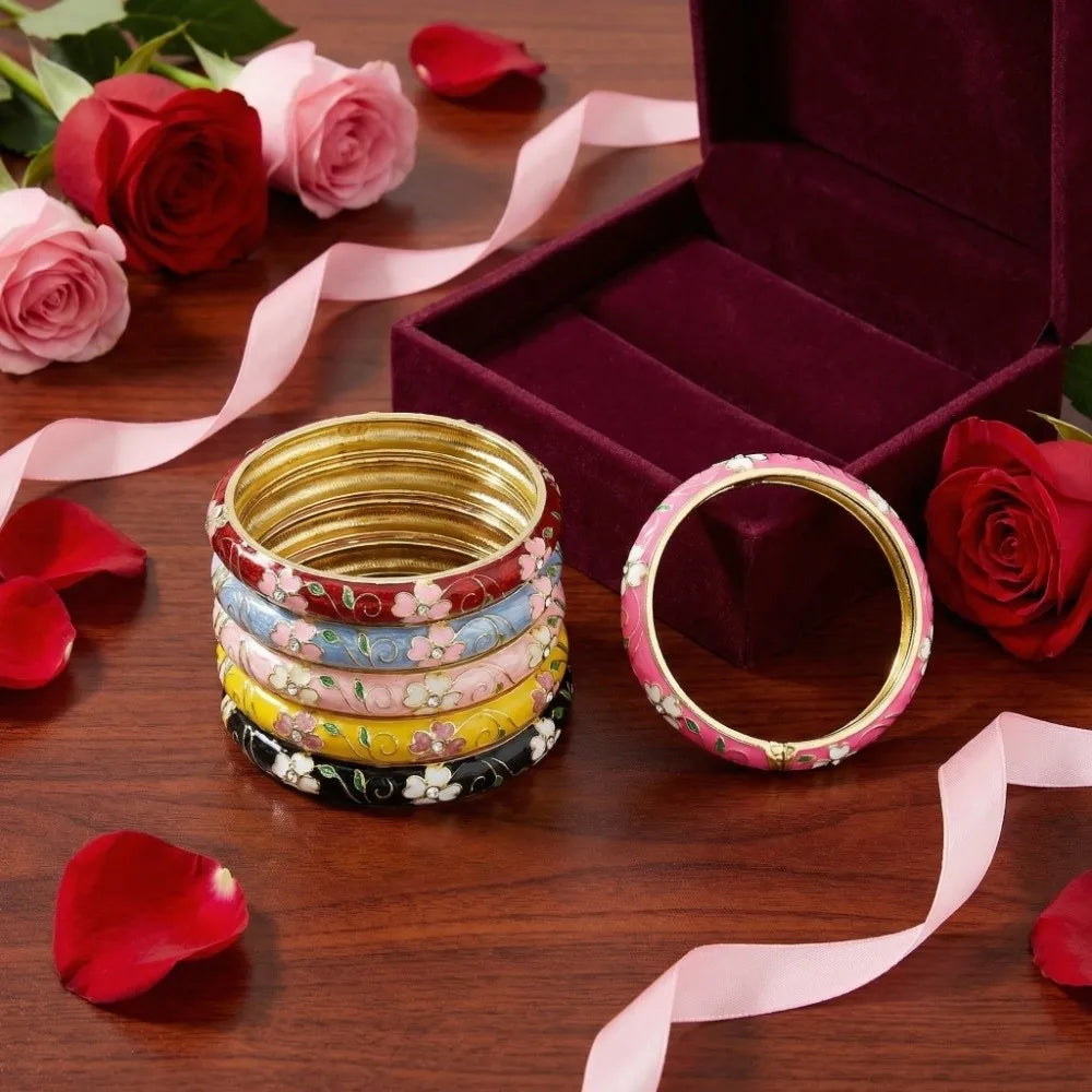 Enamel Cloisonné Cherry Blossom Bangle | Women's Vintage Bracelet Enamel Bangle Bracelet PLUSH