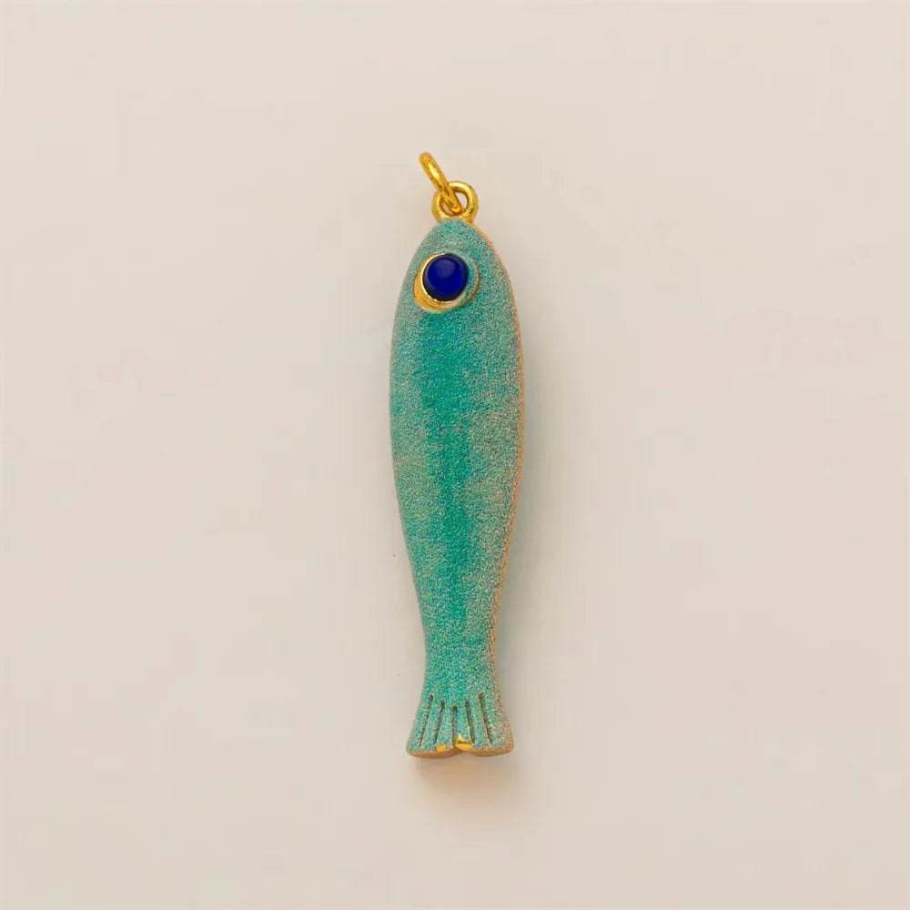 Colorful Fish Charm Pendant – Copper 14K Gold Plated DIY Jewelry DIY Jewelry Charm PLUSH light green