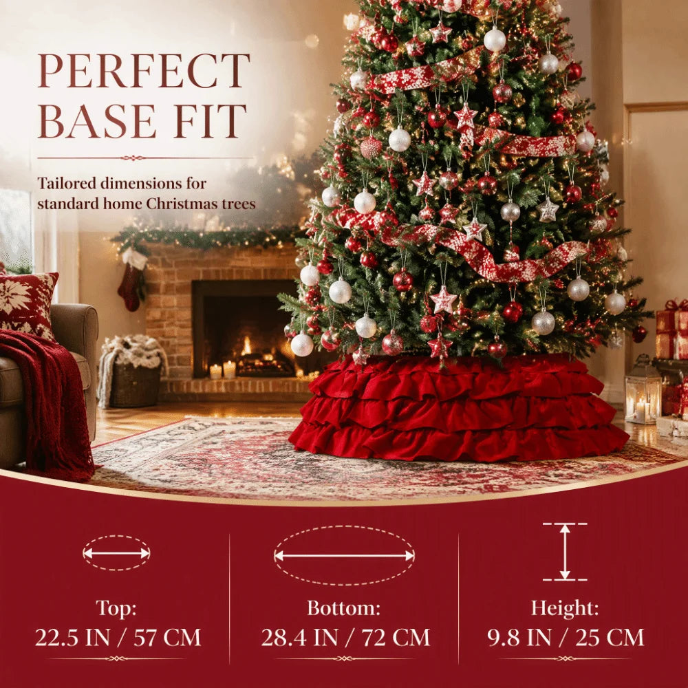 Round Velvet Christmas Tree Skirt – Vintage Pleated Xmas Collar Christmas Tree Skirt PLUSH
