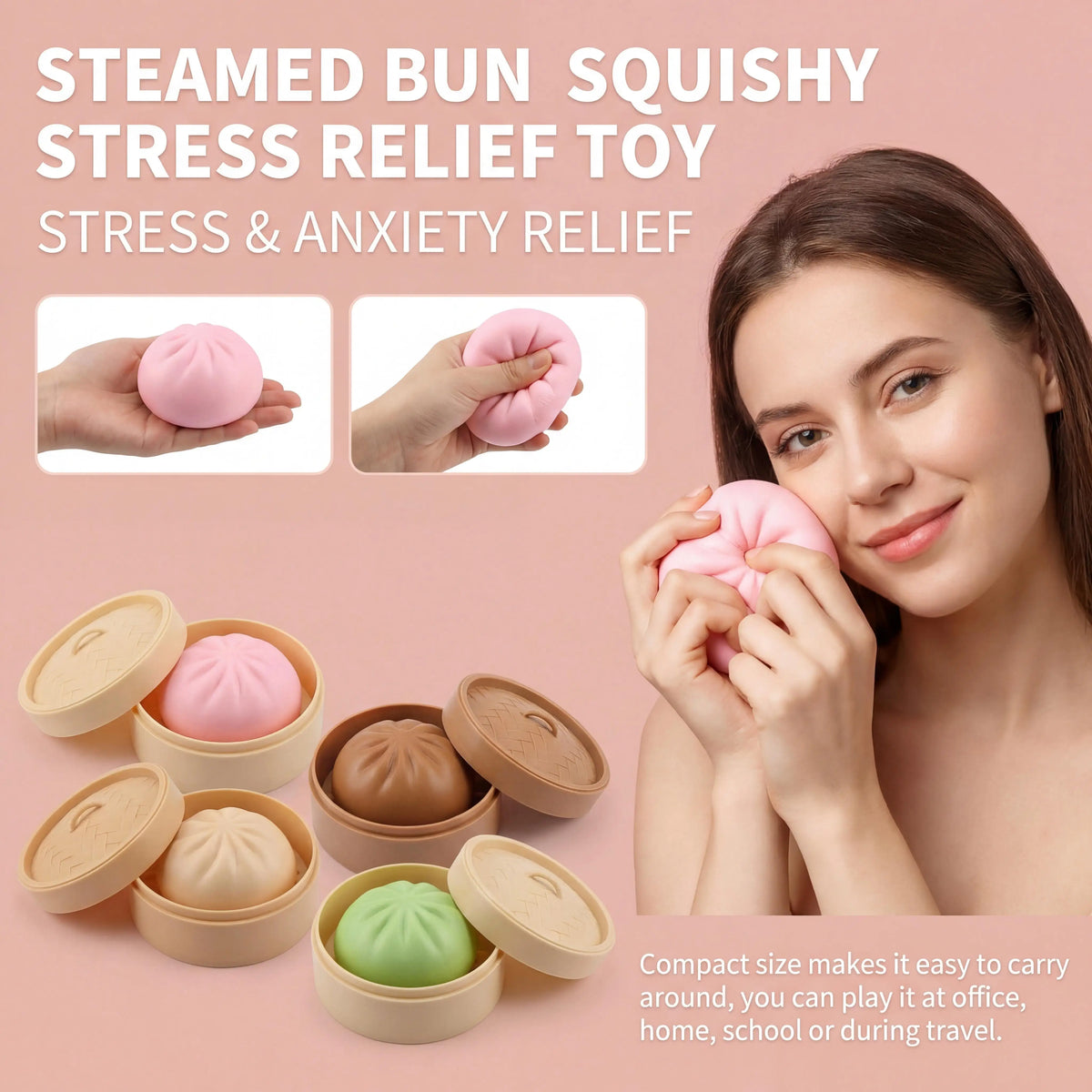 Kawaii Dumpling Squeeze Toy with Steamer – Squishy Dough Ball Squishy Fidget Toy PLUSH