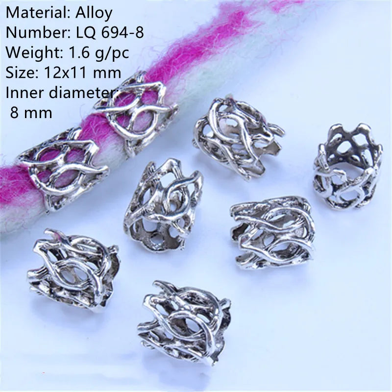 5pcs Silver Viking Dreadlock Hair Beads – Braid Cuffs & Clips
