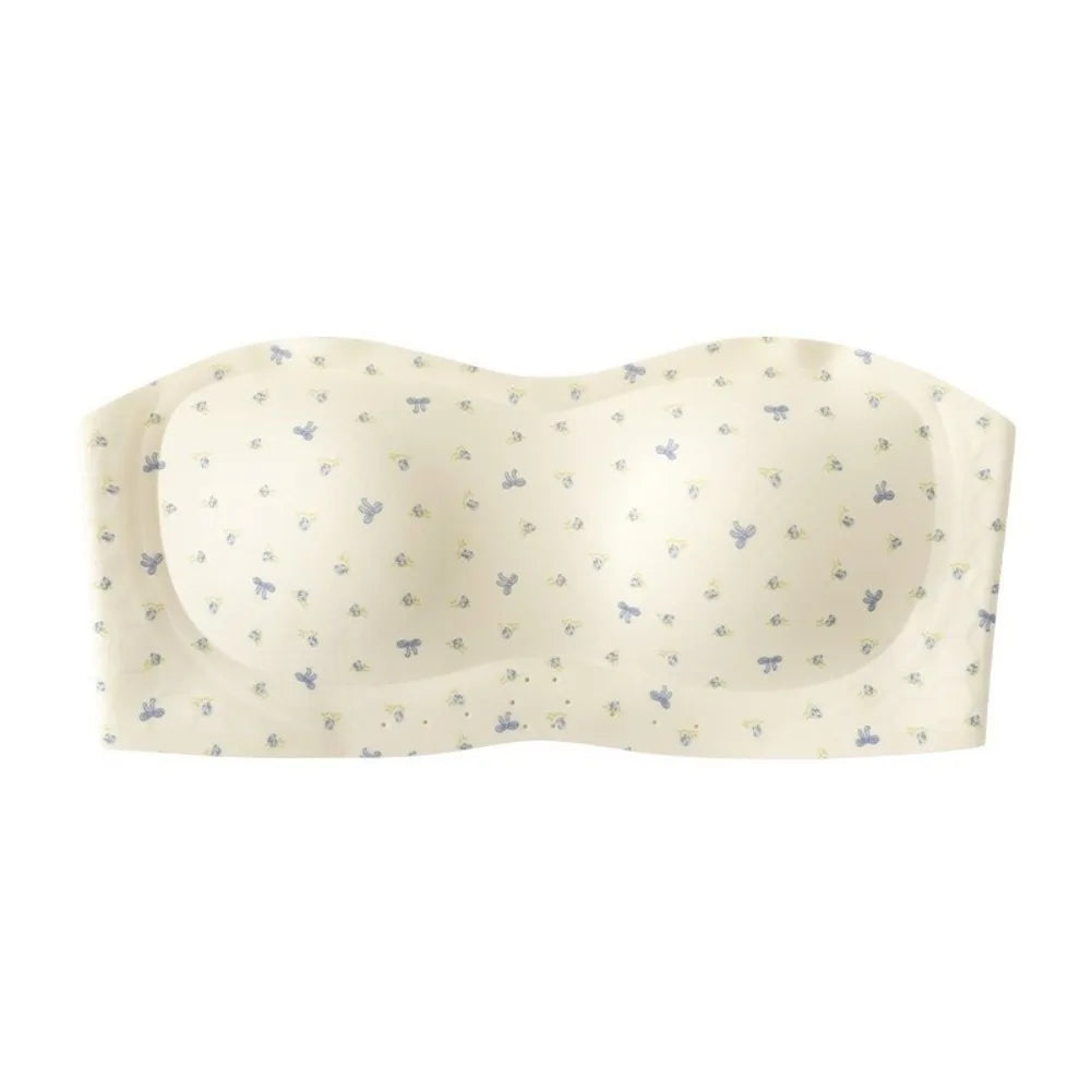 Women's Wireless Strapless Seamless Bra – Floral Print Seamless Tube Bra PLUSH Flower 1XL