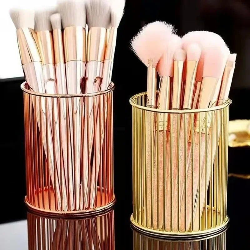 Rose Gold Makeup Brush Holder – Cylindrical Iron Storage Case Makeup Brush Organizer PLUSH