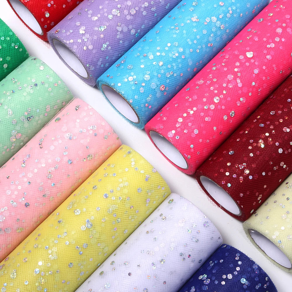 10 Yards Laser Sequin Glitter Tulle Mesh Fabric 15cm – DIY Craft Glitter Tulle Fabric PLUSH