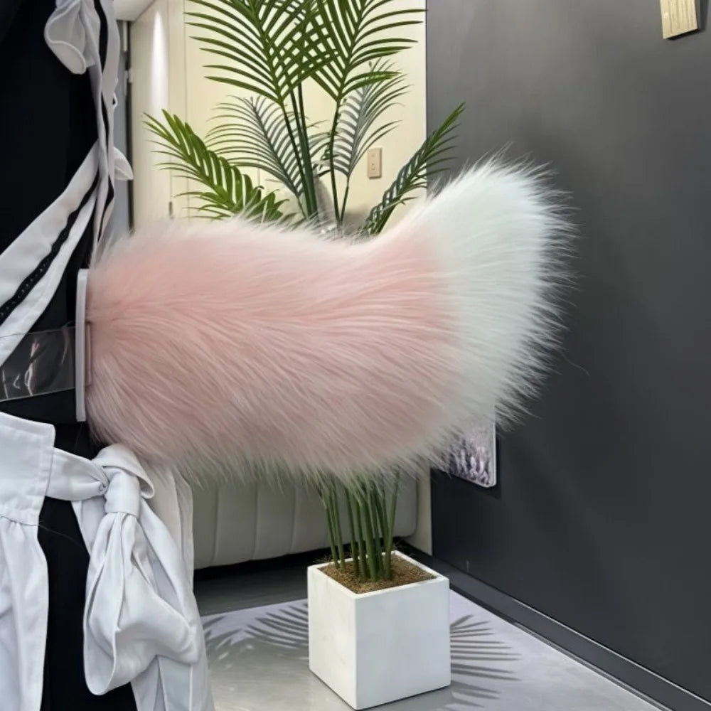 Electric Moving Cosplay Tail – Remote Control, USB Rechargeable Fur Cosplay Costume Tail PLUSH pink white Option 1