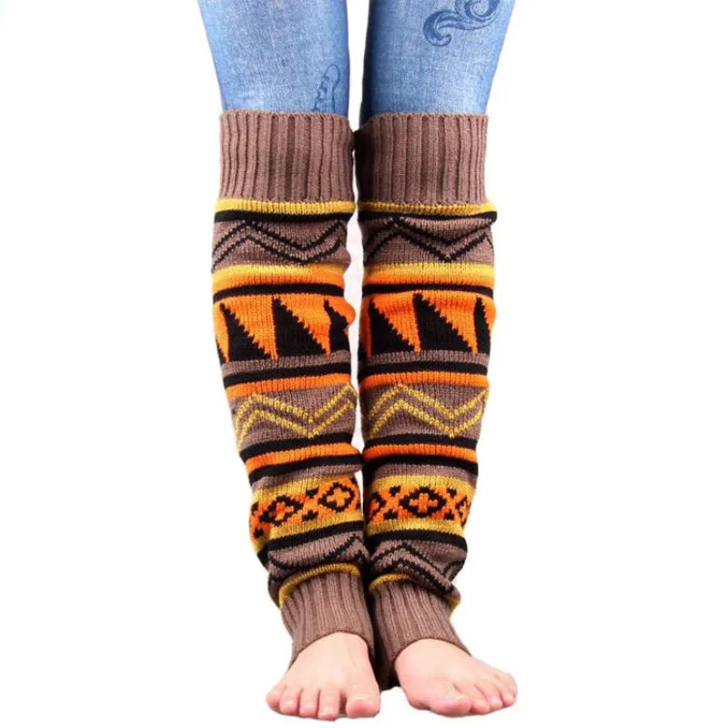Bohemian Knit Leg Warmers – Color Block Boot Socks for Women Knit Leg Warmers PLUSH