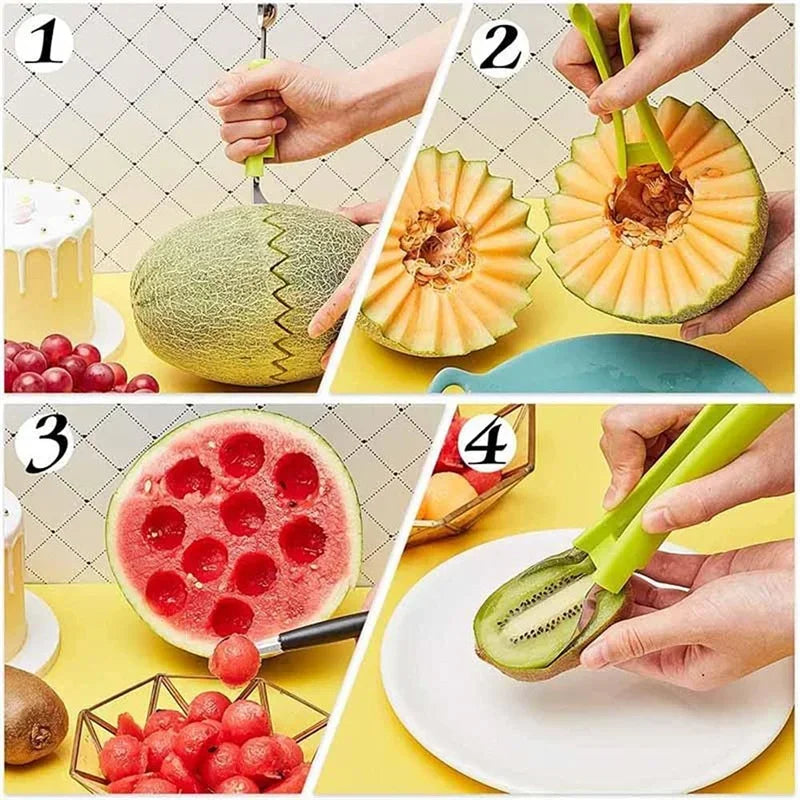 PEISI 4-in-1 Melon Baller & Fruit Scoop Set – Stainless Steel Fruit Scoop Set PLUSH