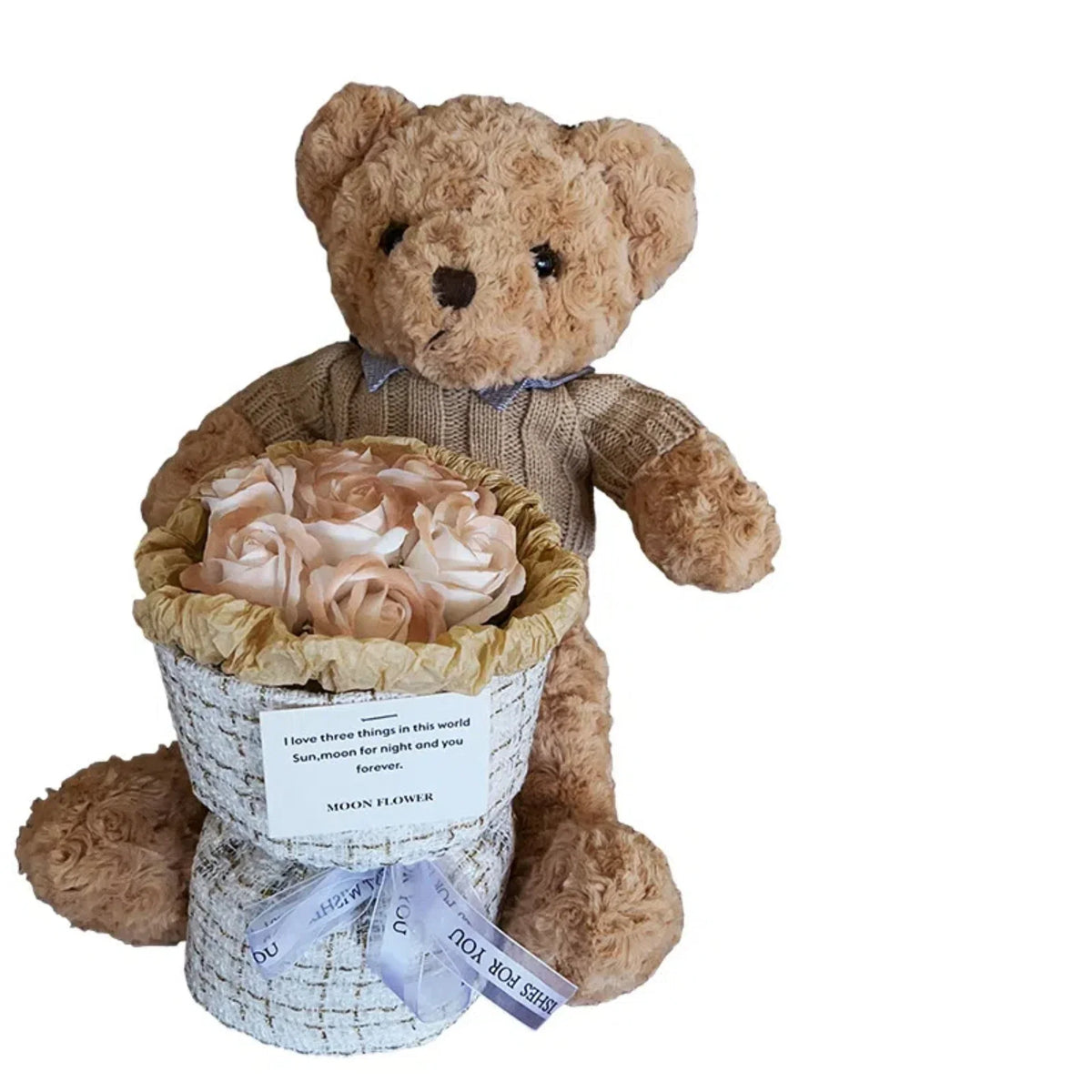 Little Bear Doll & Rose Bouquet Gift Set | Plush Companion Plush Gift Set PLUSH