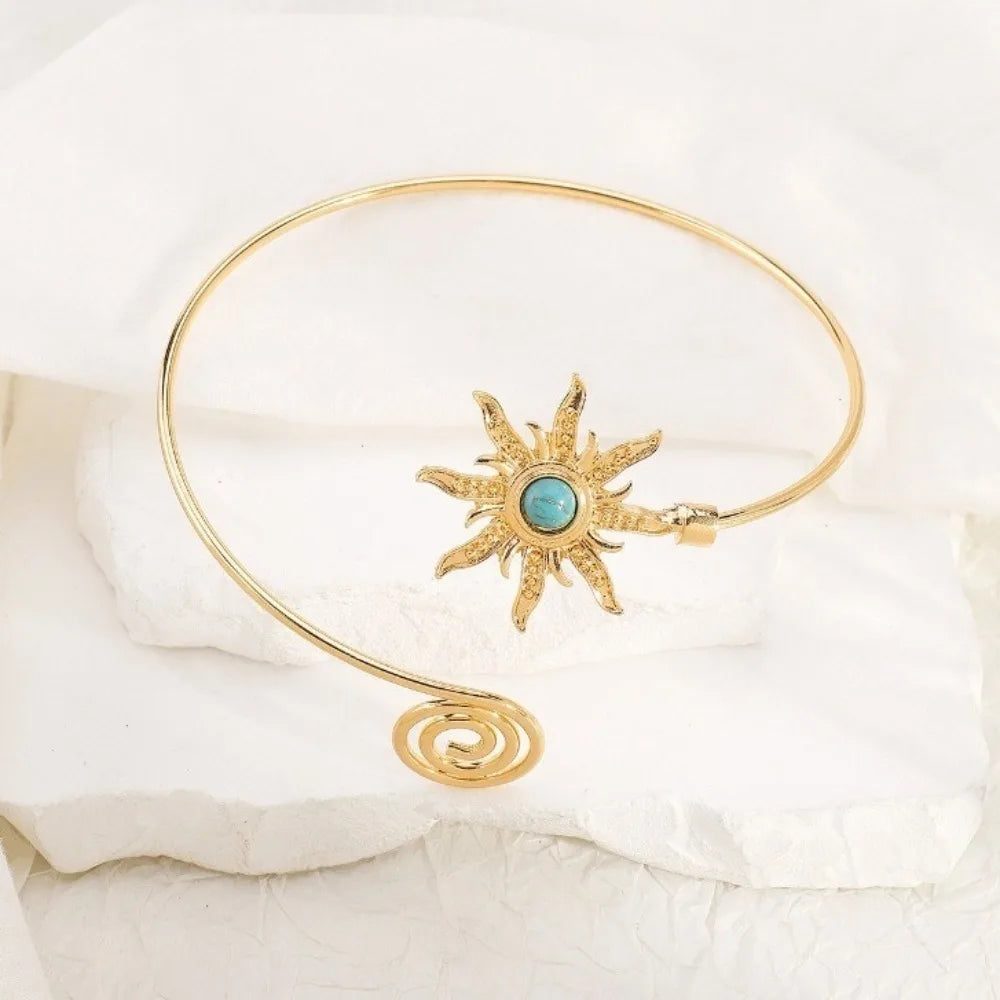 Bohemian Turquoise Sun Wide Open Arm Cuff Bracelet Women Arm Cuff Bracelet PLUSH