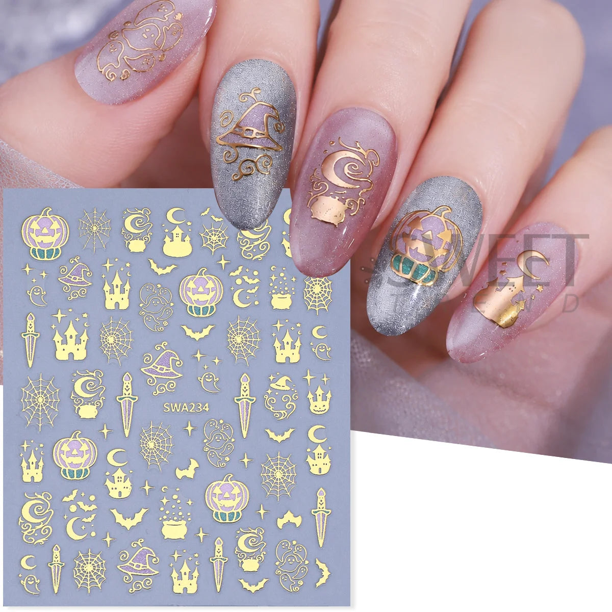 Halloween 3D Bronzing Nail Stickers – Glitter Foil Decals 2pcs Nail Art Stickers PLUSH