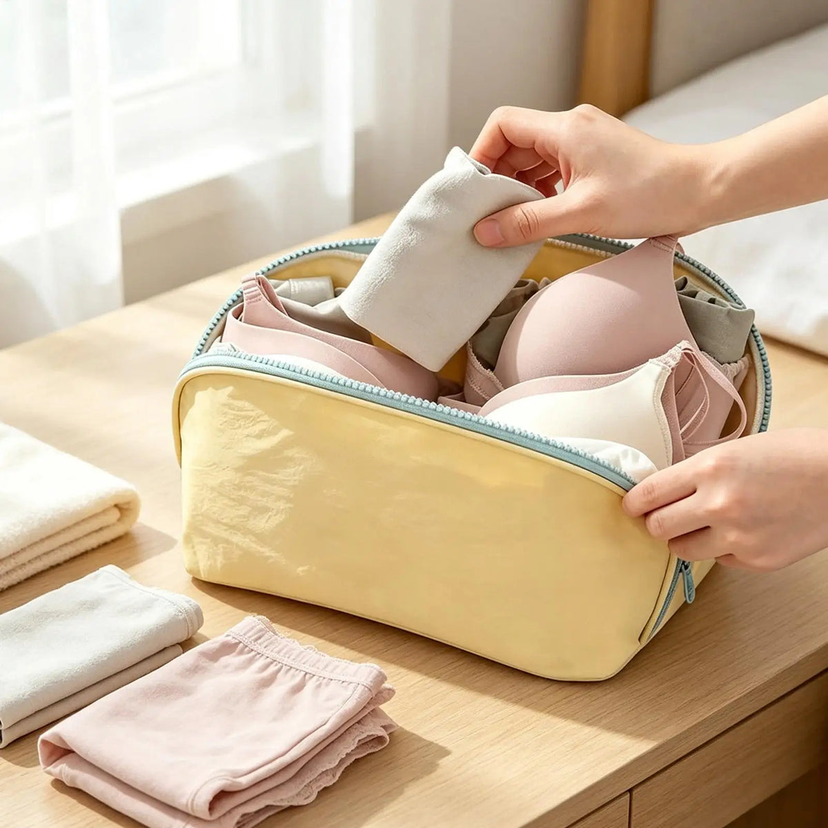 Portable Travel Underwear Bra Organizer Bag – Yellow | PLUSH Travel Organizer Bag PLUSH