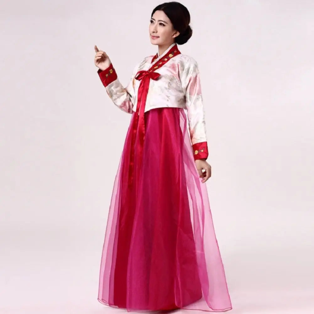 Women's Traditional Korean Hanbok Dress – Multicolor Stage Costume Traditional Costume Dress PLUSH dark red M