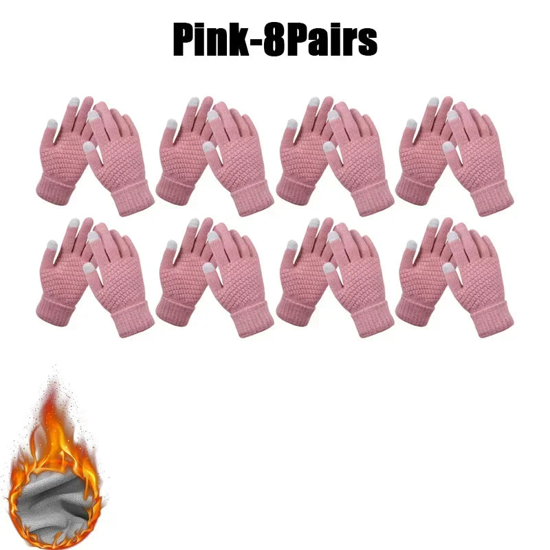 Winter Touch Screen Gloves – Warm Knit Mittens Unisex Winter Knit Gloves PLUSH Pink-8Pairs