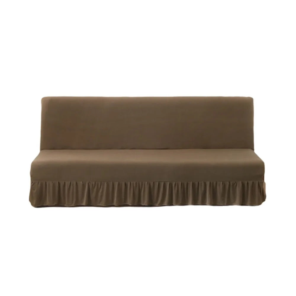 Elastic Armless Futon Sofa Cover with Skirt | Slipcover Sofa Slipcover PLUSH Light Coffee S