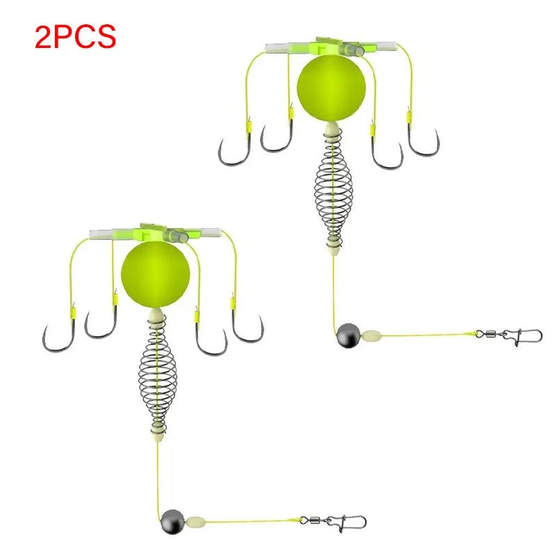 Spring Fishing Bait Cage Set – 4-Hook Carbon Steel Feeder Rig Fishing Bait Cage Rig PLUSH 2Pcs 5