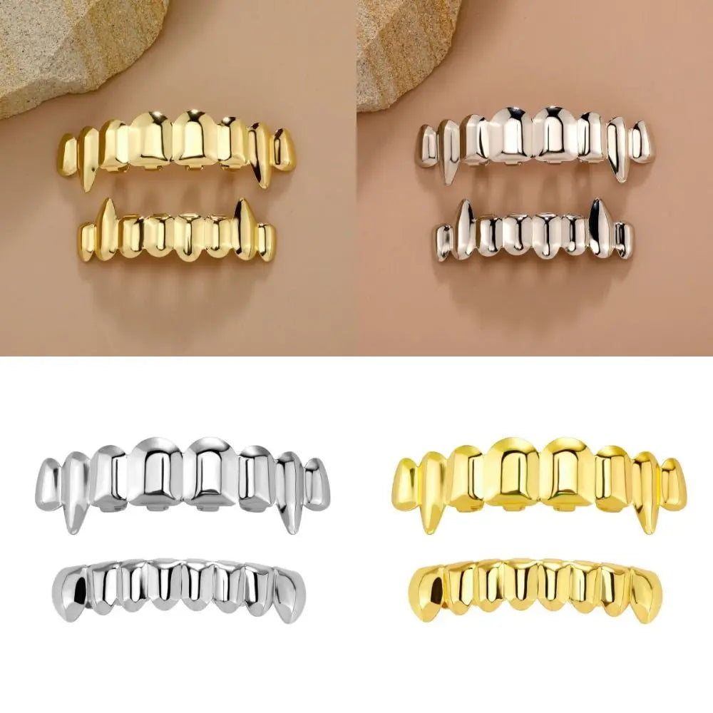 Hip Hop Teeth Grillz Top & Bottom Set – 18K Gold Fangs Costume Teeth Grillz PLUSH