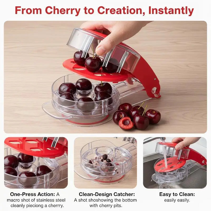 6-Slot Cherry Pitter Tool – Food-Grade Stainless Steel Corer Cherry Pitter Tool PLUSH
