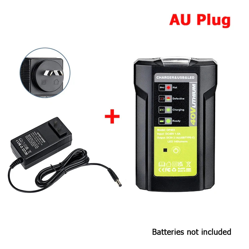 Ryobi 40V Battery USB-C Adapter with LED Work Light Battery Power Adapter PLUSH China Mainland Type 2 AU Plug