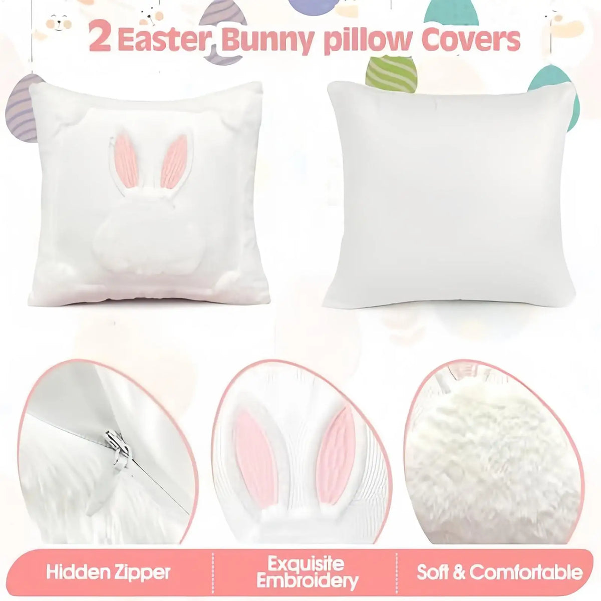 Easter Rabbit Plush Pillow Cover 45x45cm – Spring Bunny Cushion Decorative Pillow Cover PLUSH