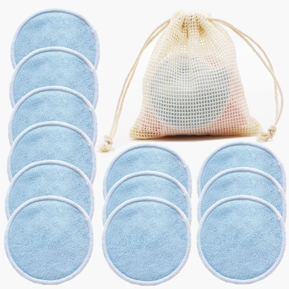 Reusable Bamboo Fiber Makeup Remover Pads – 12pcs Washable Makeup Remover Pads PLUSH Blue