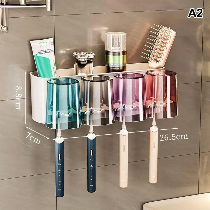 Wall Mounted Toothbrush & Mouthwash Cup Holder – No Drill Toothbrush Holder Set PLUSH A2