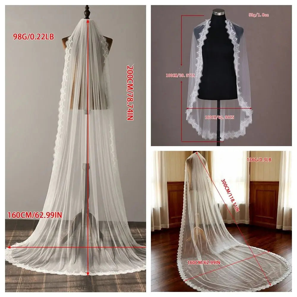 Long Lace Bridal Veil with Comb – Vintage Tulle Wedding Veil Bridal Veil PLUSH