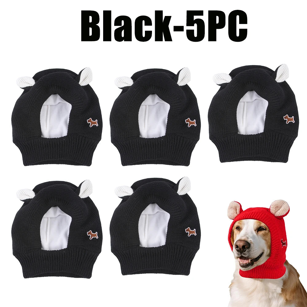 Winter Knitted Ear Muffs & Neck Warmer Hat for Dogs & Cats Pet Winter Hat PLUSH Black-5PC