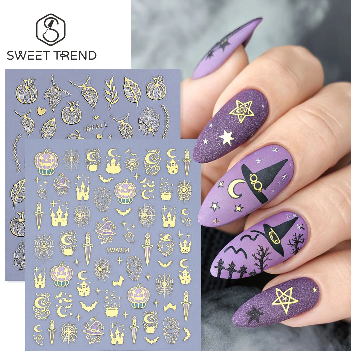 Halloween 3D Bronzing Nail Stickers – Glitter Foil Decals 2pcs Nail Art Stickers PLUSH