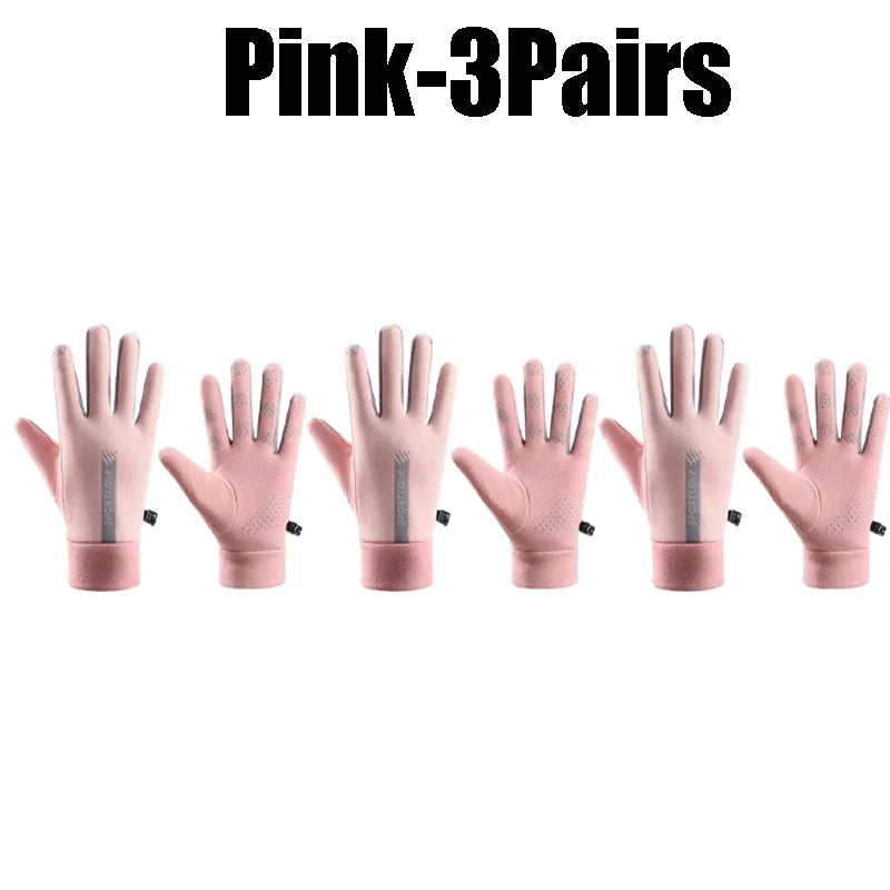 Waterproof Touchscreen Winter Gloves – Unisex Anti-Slip Winter Sports Gloves PLUSH Pink-3Pairs