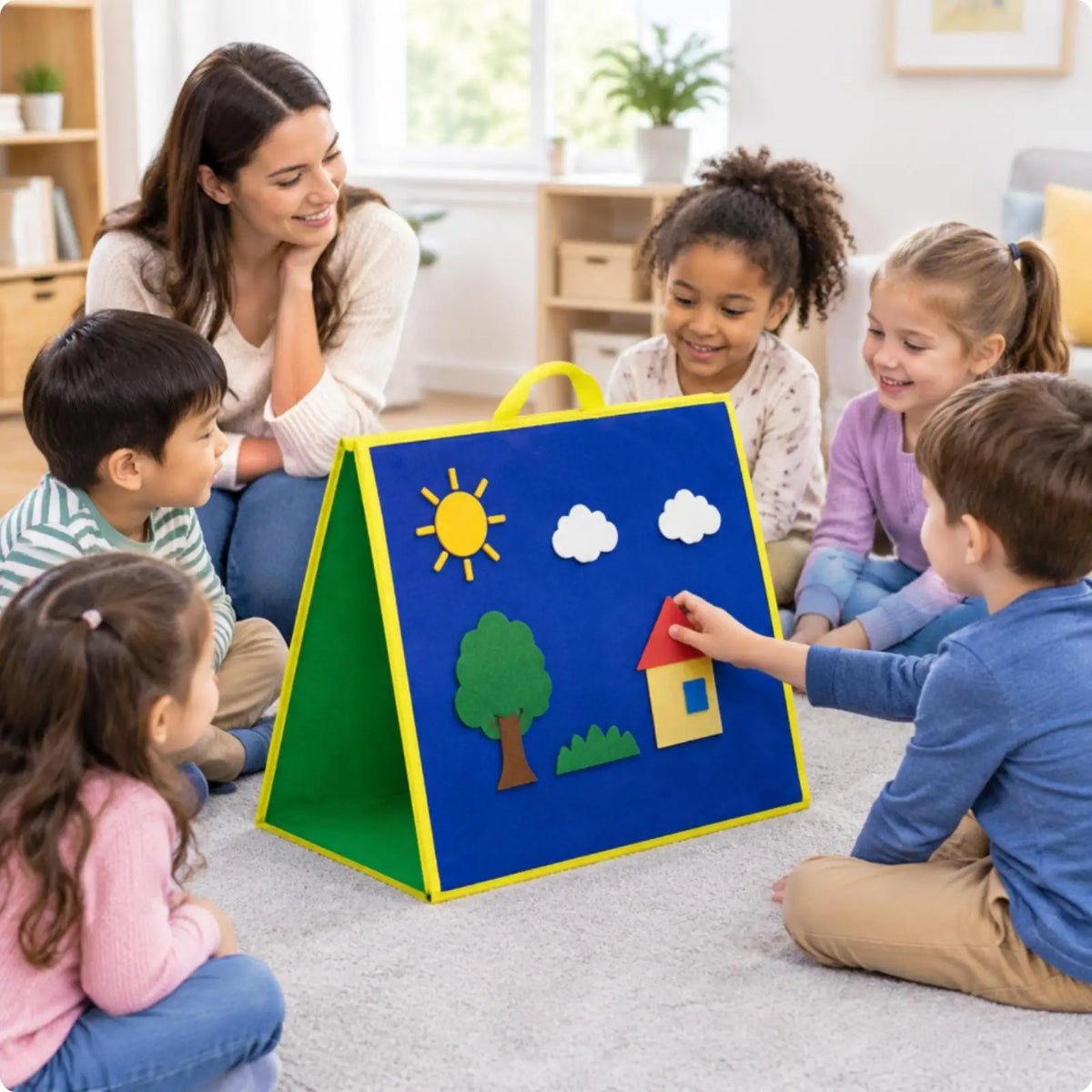 Double-Sided Felt Teaching Board Easel for Kids & Classrooms Felt Teaching Easel PLUSH BlueGreen