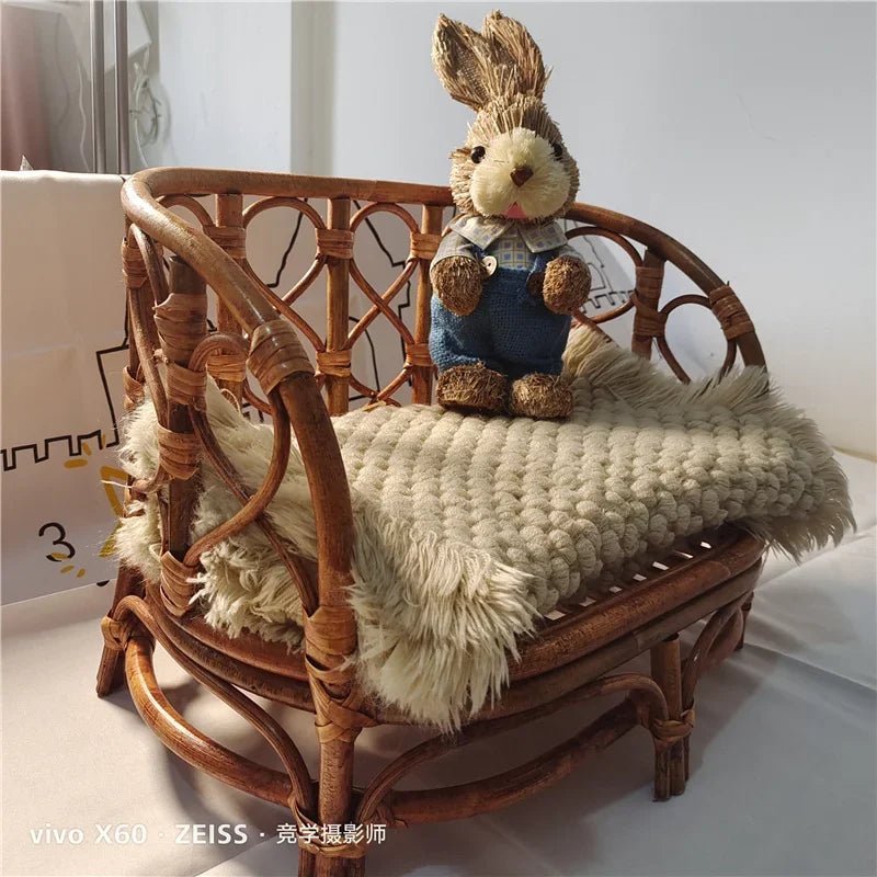 Newborn Photography Prop – Retro Rattan Baby Basket Chair Photography Prop Basket PLUSH