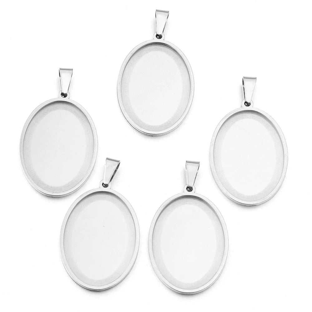 Stainless Steel Oval Bezel Pendant Trays | Cabochon Setting 2-5pcs Pendant Bezel Tray PLUSH Steel 25x35mm 5pcs