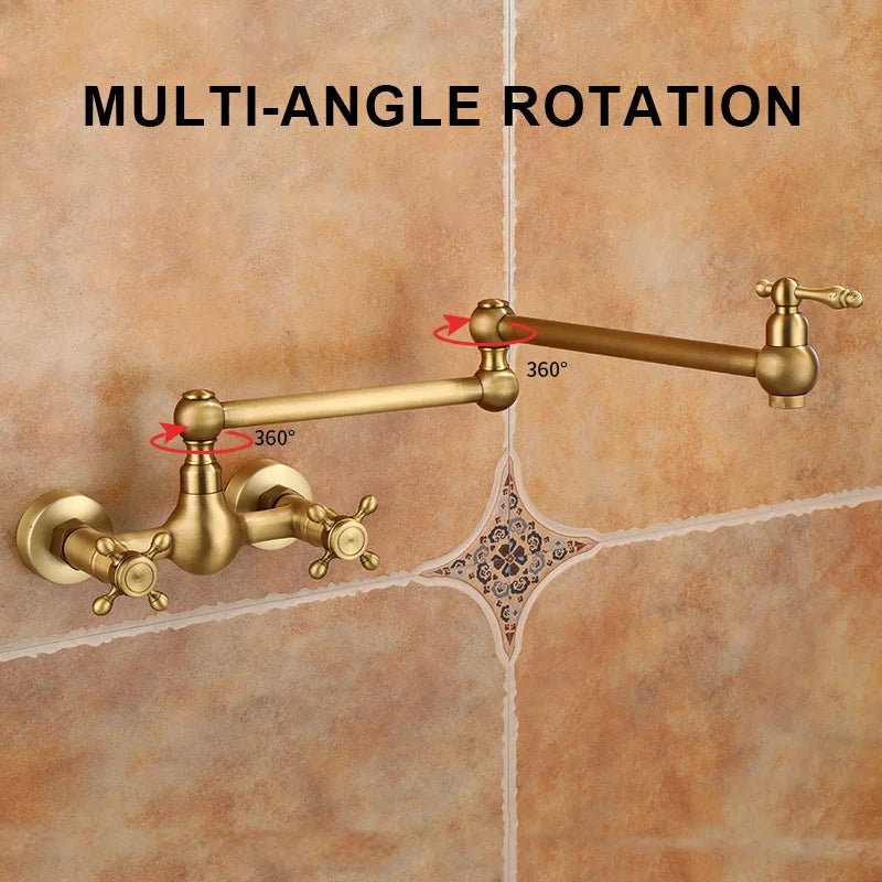 Wall-Mounted Antique Brass Kitchen Faucet Dual Handle EL542A Kitchen Faucet PLUSH