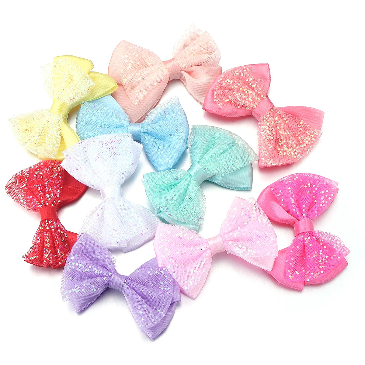 10pcs Sequin Mesh Ribbon Bows – Multicolor DIY Craft Decor Craft Ribbon Bows PLUSH Mixed