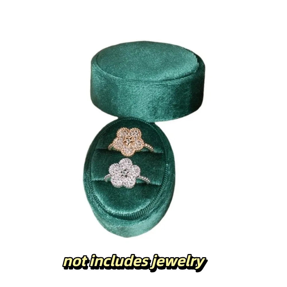 Velvet Ring Box 2 & 3 Slots Oval Vintage Jewelry Gift Box Velvet Ring Box PLUSH Green 2 Slot