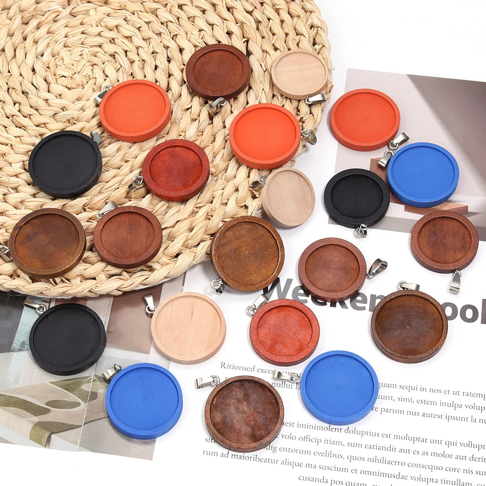Round Wood Blank Pendant Settings 25/30mm Cabochon Base Tray Pendant Base Settings PLUSH