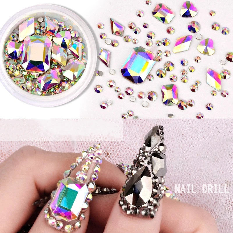 Mixed-Shape Nail Art Rhinestones – Flatback Crystal Gems Box Nail Art Rhinestones PLUSH