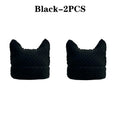 Cute Cat Ears Striped Knit Beanie – Warm Winter Hat Knit Beanie Hat PLUSH Black-2PCS