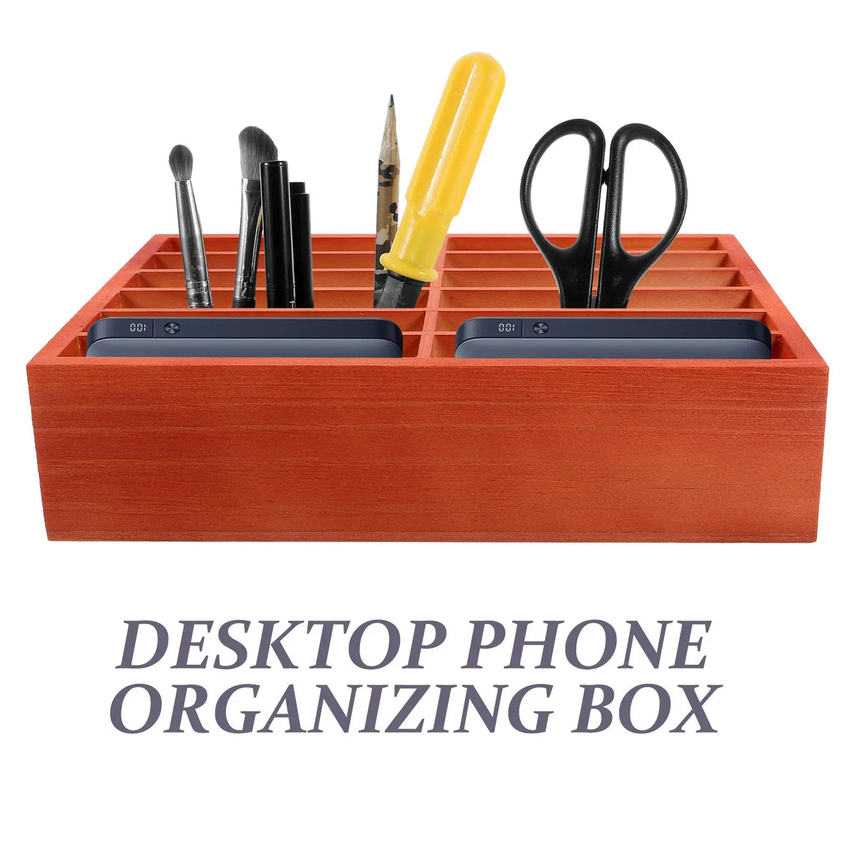 Wooden 12-Grid Desktop Phone Organizer – Classroom & Office Desktop Phone Organizer PLUSH