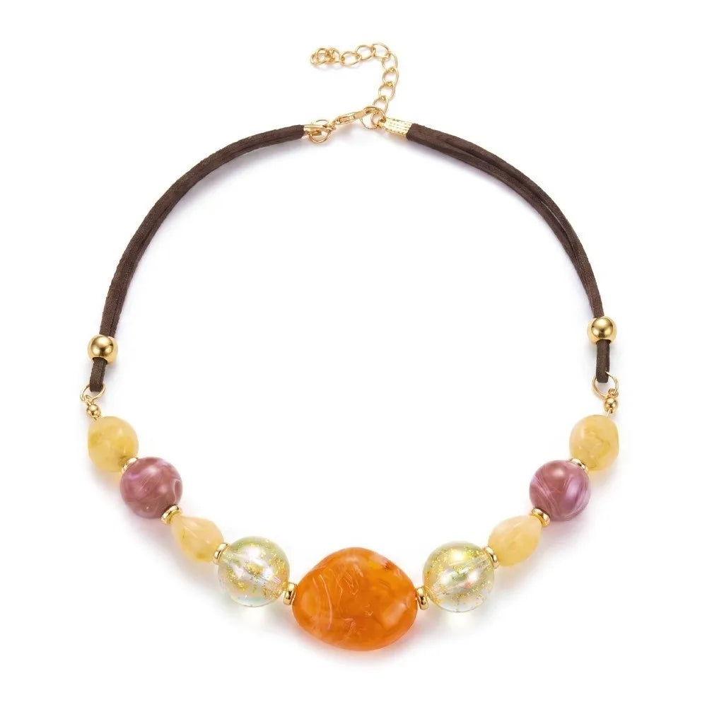 Handmade Colorful Acrylic Beaded Necklace – Minimalist Chain Beaded Necklace PLUSH