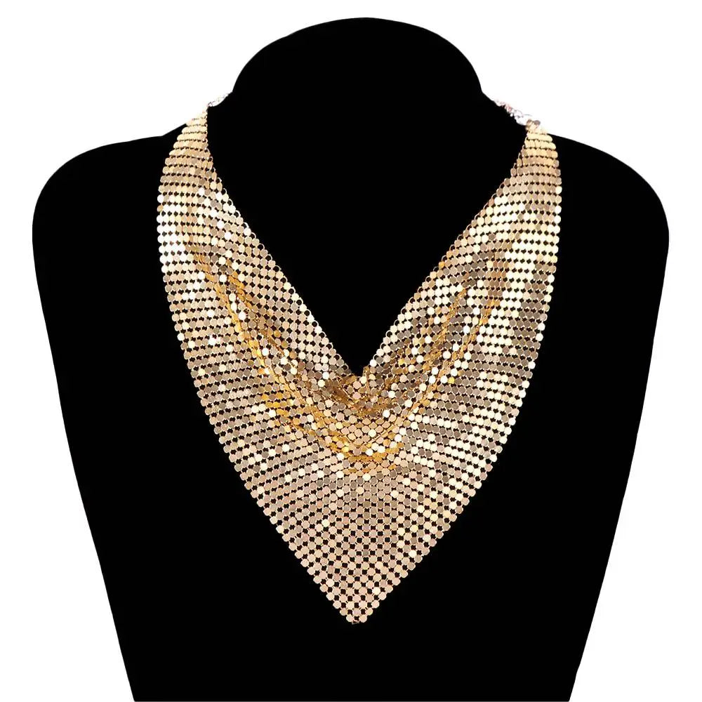 Vintage Metal Chain Choker – Leopard Print & Sequin Necklace Chain Choker Necklace PLUSH