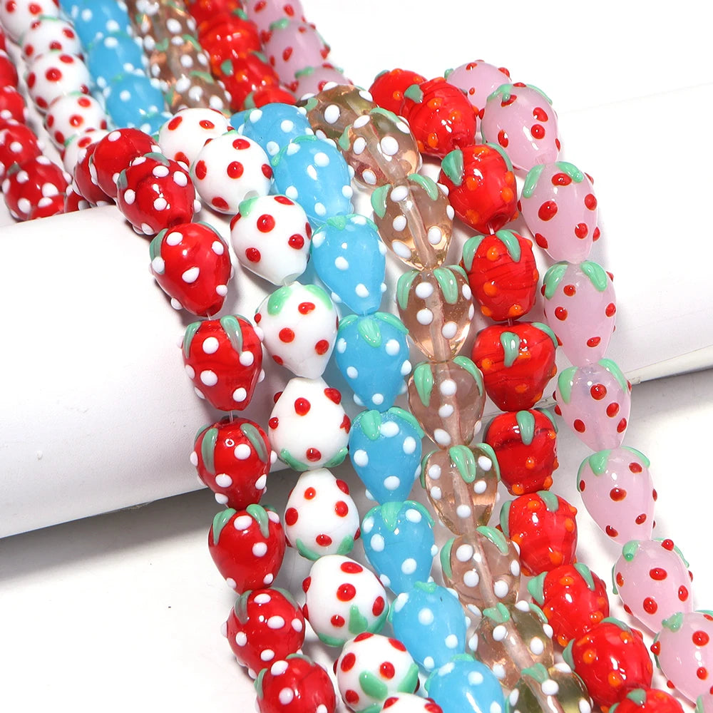 5pcs Strawberry Glass Lampwork Beads | Czech Crystal DIY Jewelry Glass Lampwork Beads PLUSH