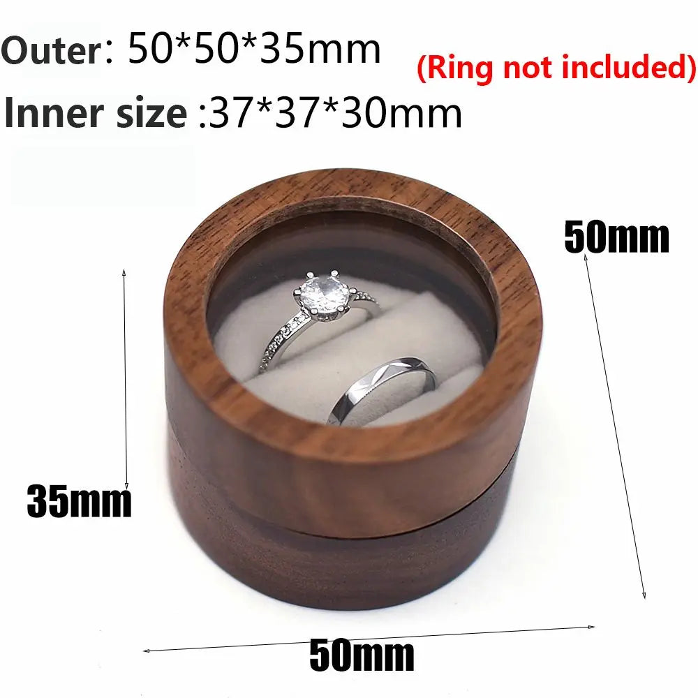 Round Walnut Wood Ring Box – Engagement & Jewelry Gift Case Jewelry Gift Box PLUSH